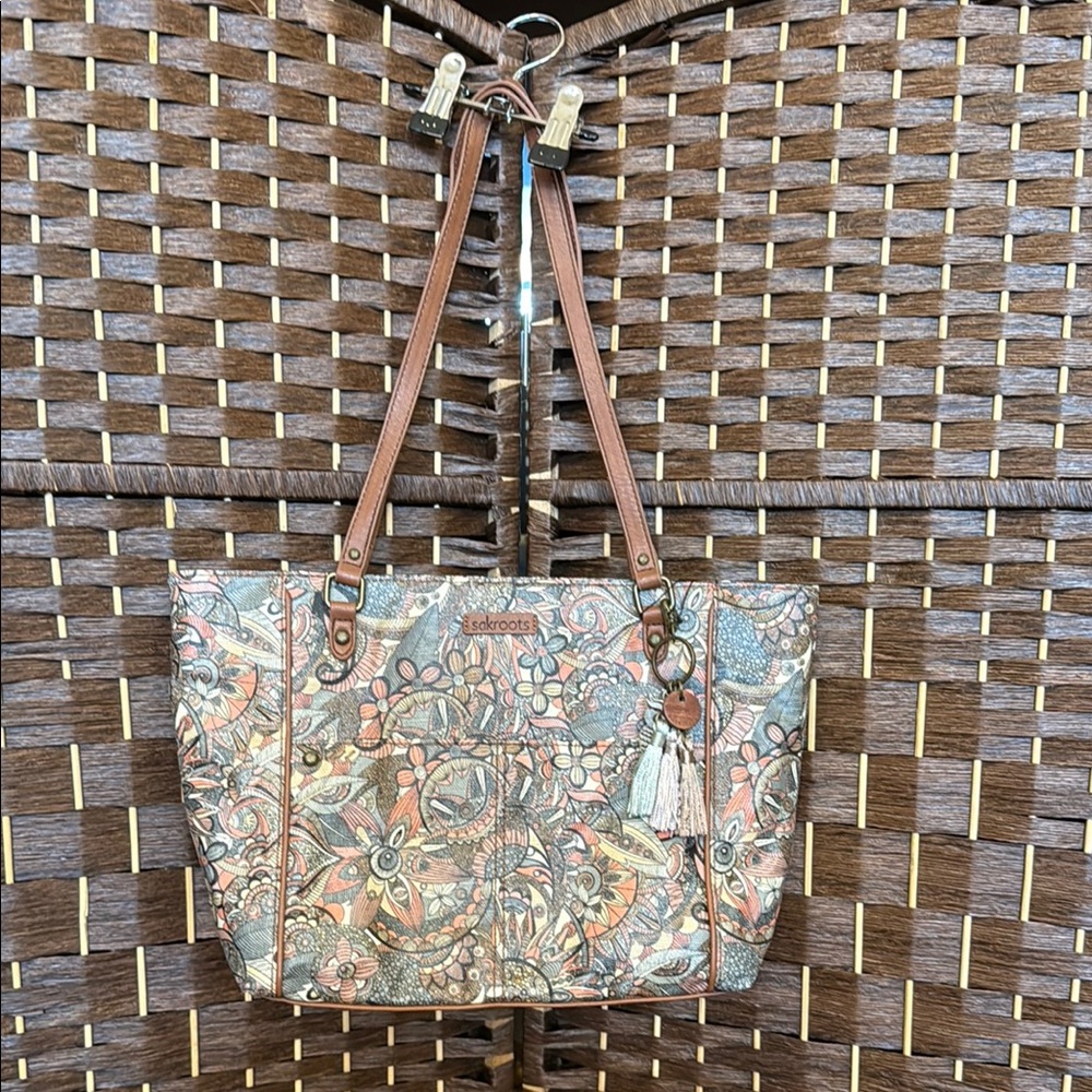 Sakroots Brown Shoulder Bag with Leather Trim